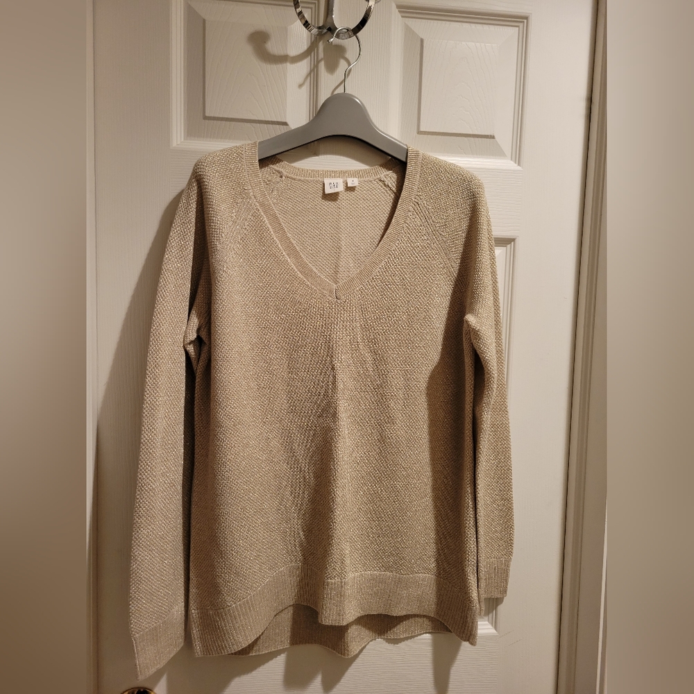 Gap Metallic Gold V Neck Sweater